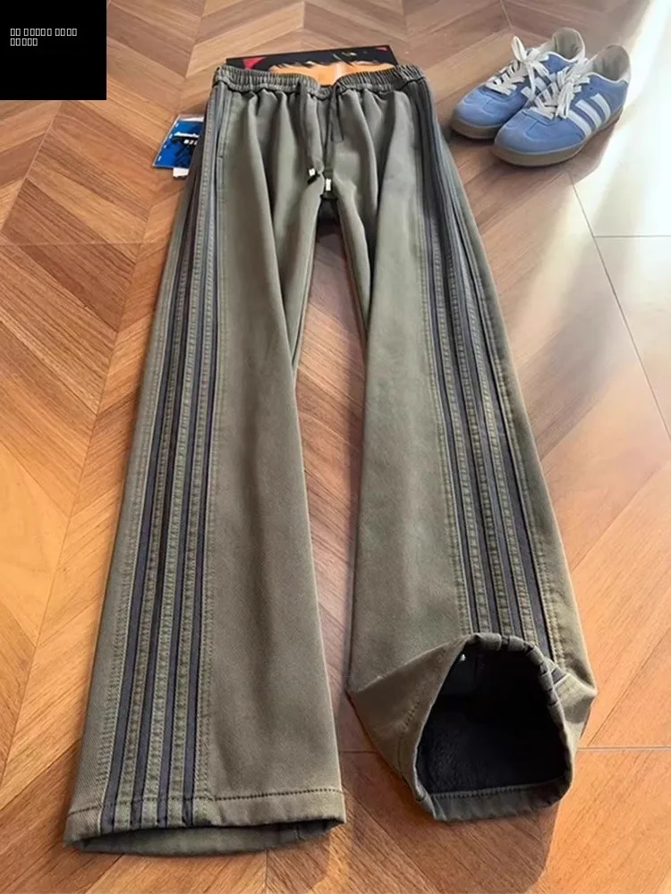 

Thiened Fce Lined American Sle Military een Tee Bars Men's Winter Sports Pants Straight Leg Sweatpants Casual Trou...