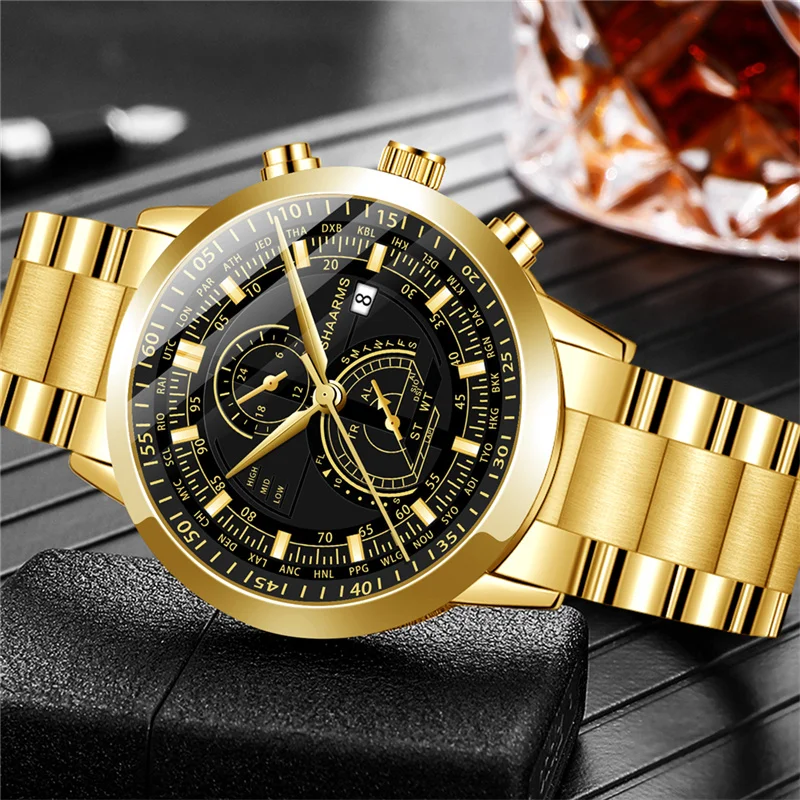 Fashion Mens Stainless Steel Watches Luxury Quartz Wristwatch Calendar Luminous Clock Men Business Casual Watch