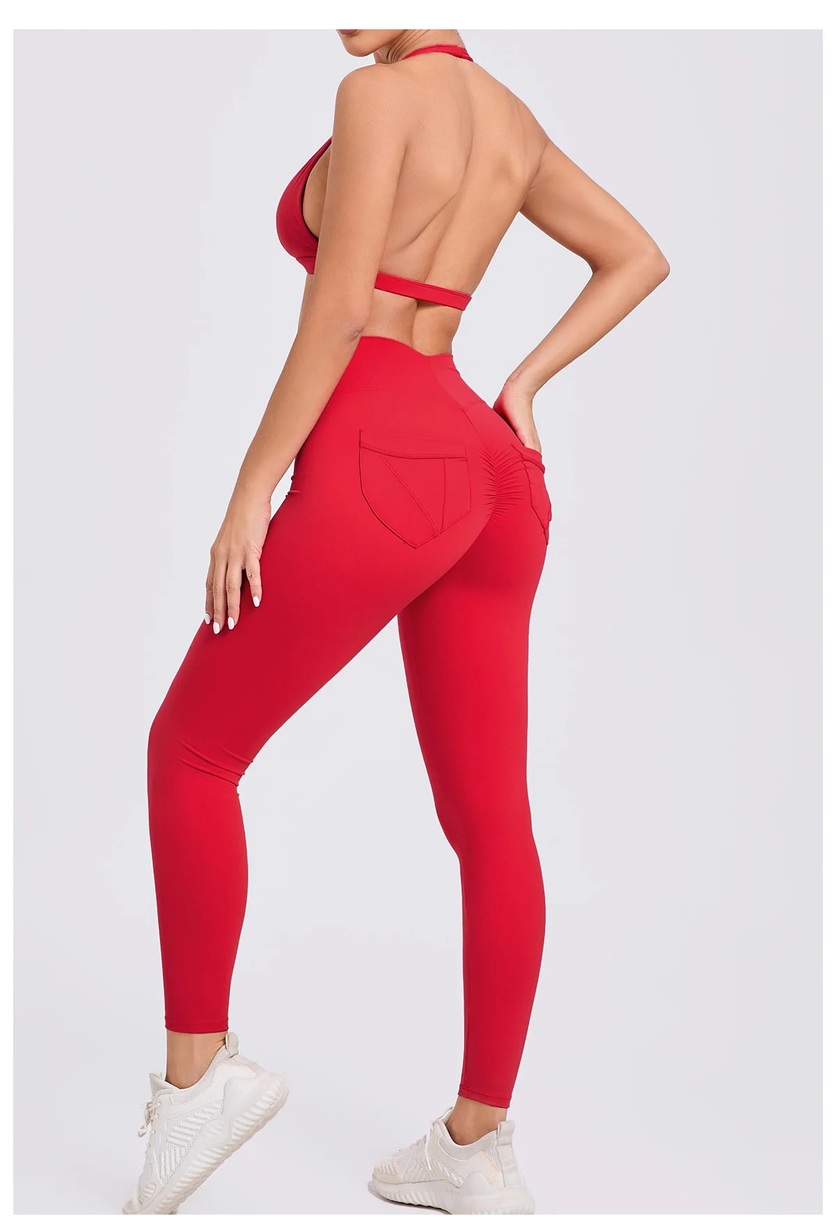 Workout Set for Women Quick Dry Yoga Outfit Seamless Sports Bra High Waist Gym Leggings with Pockets Running Fitness