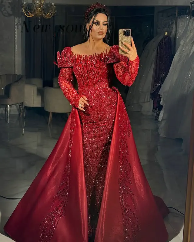 فساتين سهرة مطرزة باللون الأحمر الخمري مع تنورة خارجية دبي العربية في الشرق الأوسط رداء حفلات رسمي مخصص 2026 رداء حفلة موسيقية فاخر