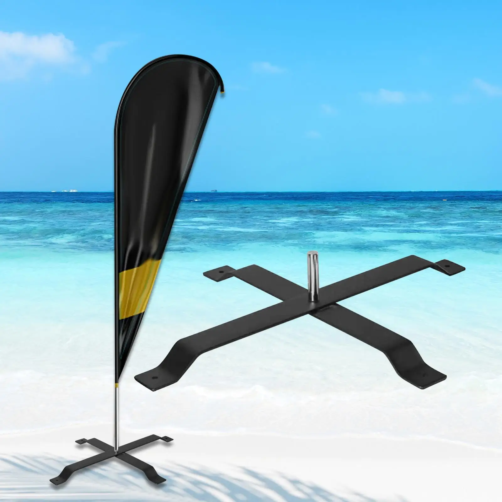 Beach Flag Pole Base Support Parasol Foldable Feather Flag Base Stand for Road Guidance Rafting Races Backyard Garden Poolside