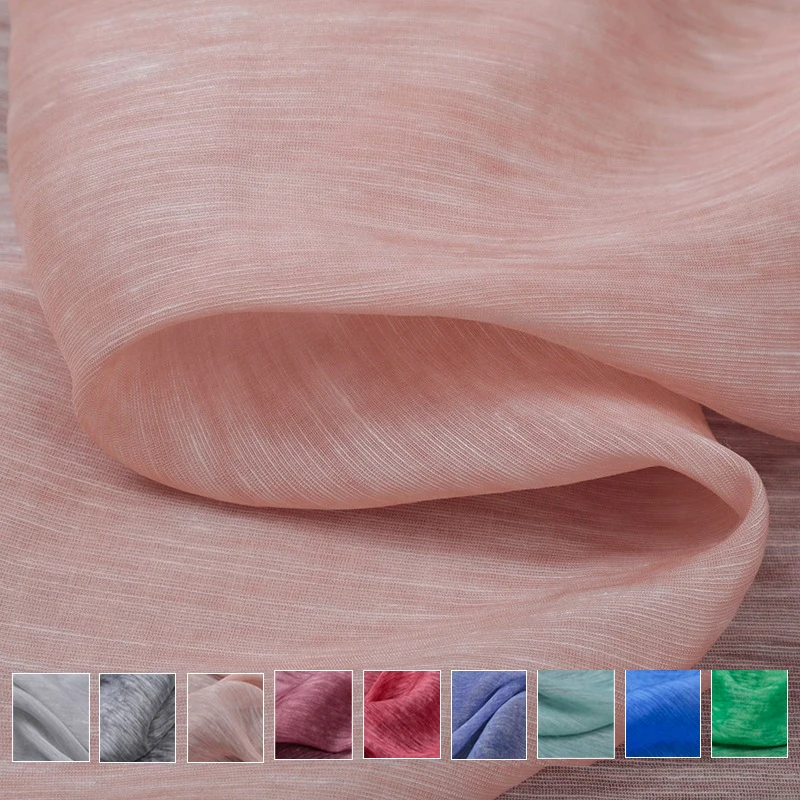 8 Colors!75% Silk 25% Linen Dyd Fabric for Dress Blouse Pants, 140CM Wide 12MM Thick Summer Solid Color Fabric R018