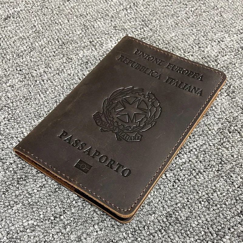 Genuine Leather Italian Passport Cover Travel Passport Case Men Retro Cover on The Passport