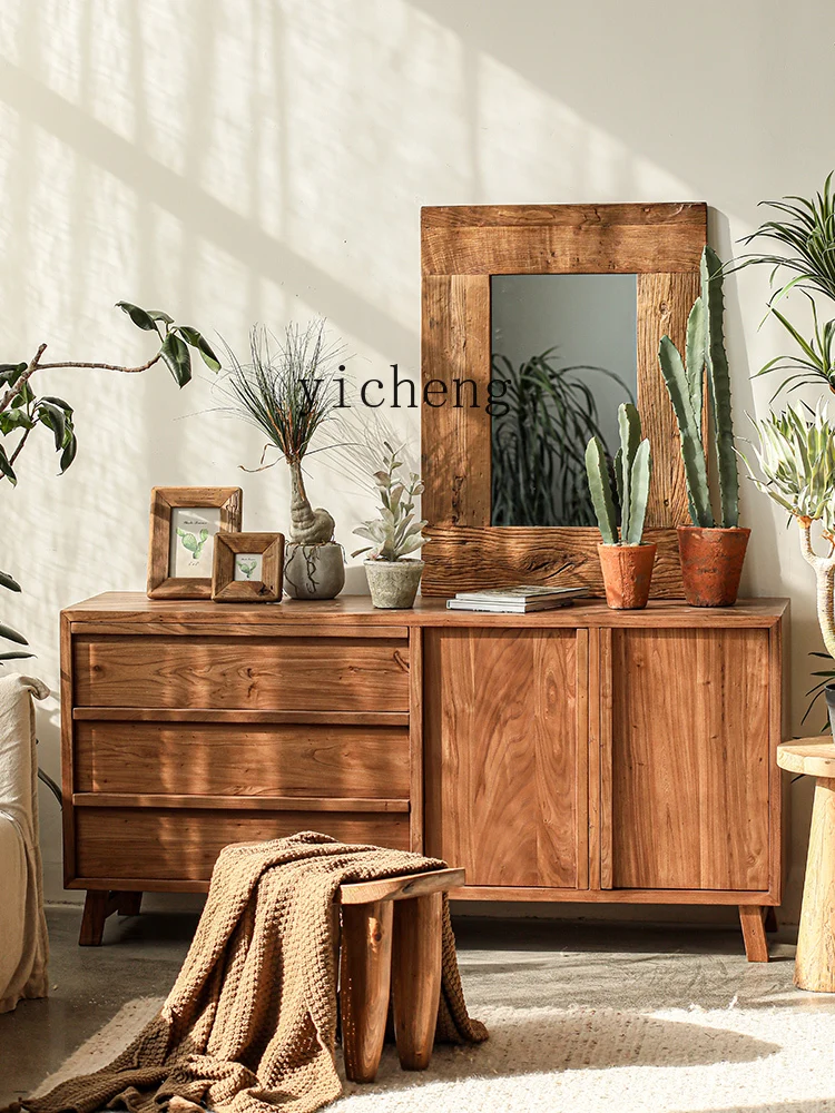 

ZYA Old Elm Wood Solid Wood Vintage Distressed High-End Feel Living Room Entrance Storage Cabinet