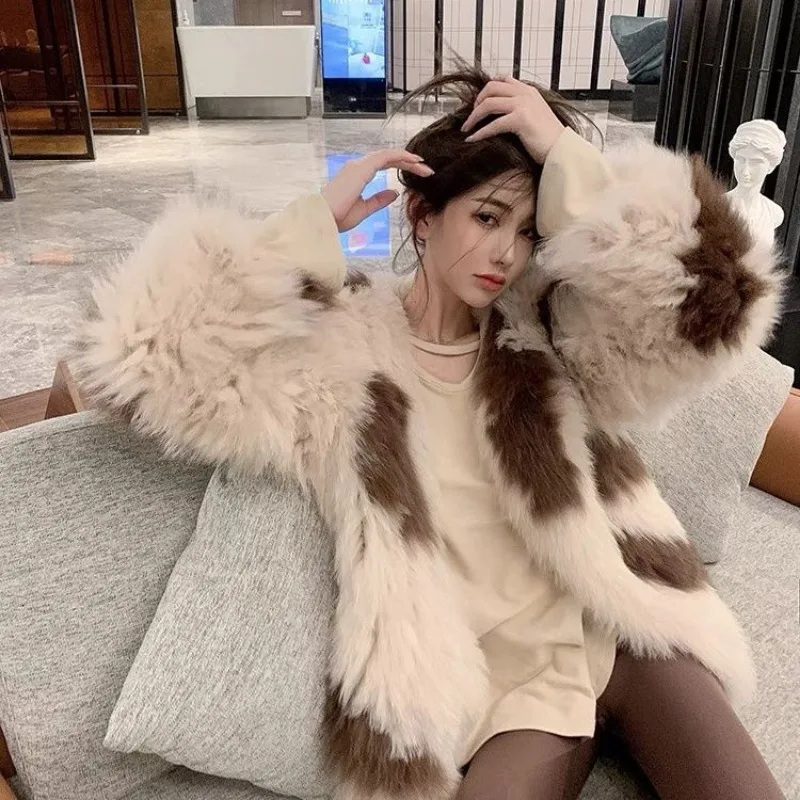 Faux Fox Fur Coat Women Winter Fluffy Jacket Warm Fur Crop Top Korean Chic Long Sleeve Jacket Party Club Coat Luxury Brand New