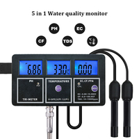 5 in 1 Multi-Parameter Temp TDS EC CF PH Meter Digital Water Quality Purity Tester Rechargeable Device Monitor for Aquarium Pool