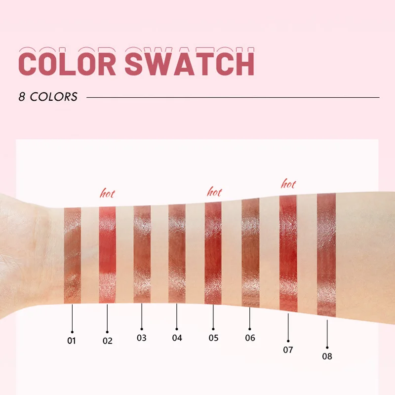 High Quality 8 Colors 24 Hour Pigment Mirror Lipstick Lip Gloss Makeup Non-Stick Cup Lasting Nude Red LipGloss Lip Tint Cosmetic