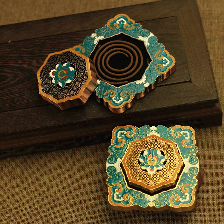 ZZ Enamel Painted Lotus Coil Incense Burner Zen Style Car Incense Holder Box Japanese Agarwood Sandalwood Censer For Home Decor