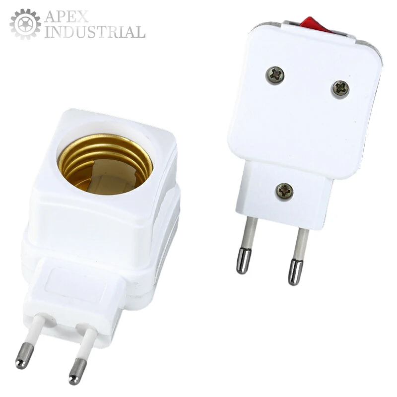 Lâmpadas de luz LED soquete, suporte base, adaptador de plugue da UE, interruptor ligado e desligado, branco, 1 pc, E27