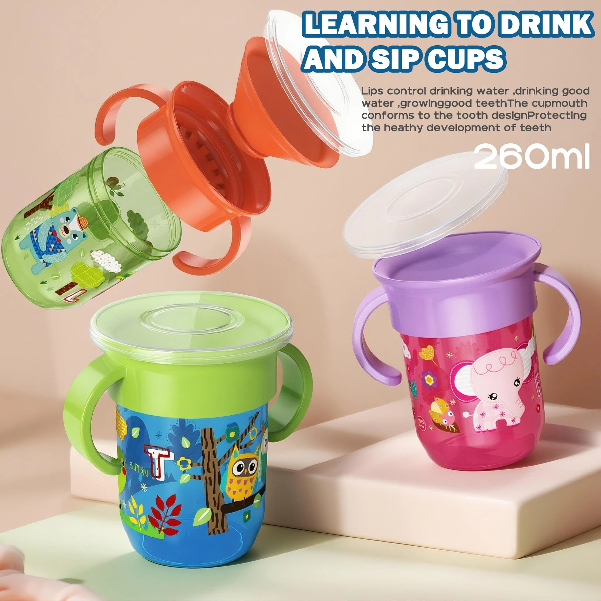 

360 Degree Rotating Cartoon Water Cup with Handle, Flip Cover, Leak-Proof And Drop-Proof, with Lid, Water Bottle, Beverage Cup