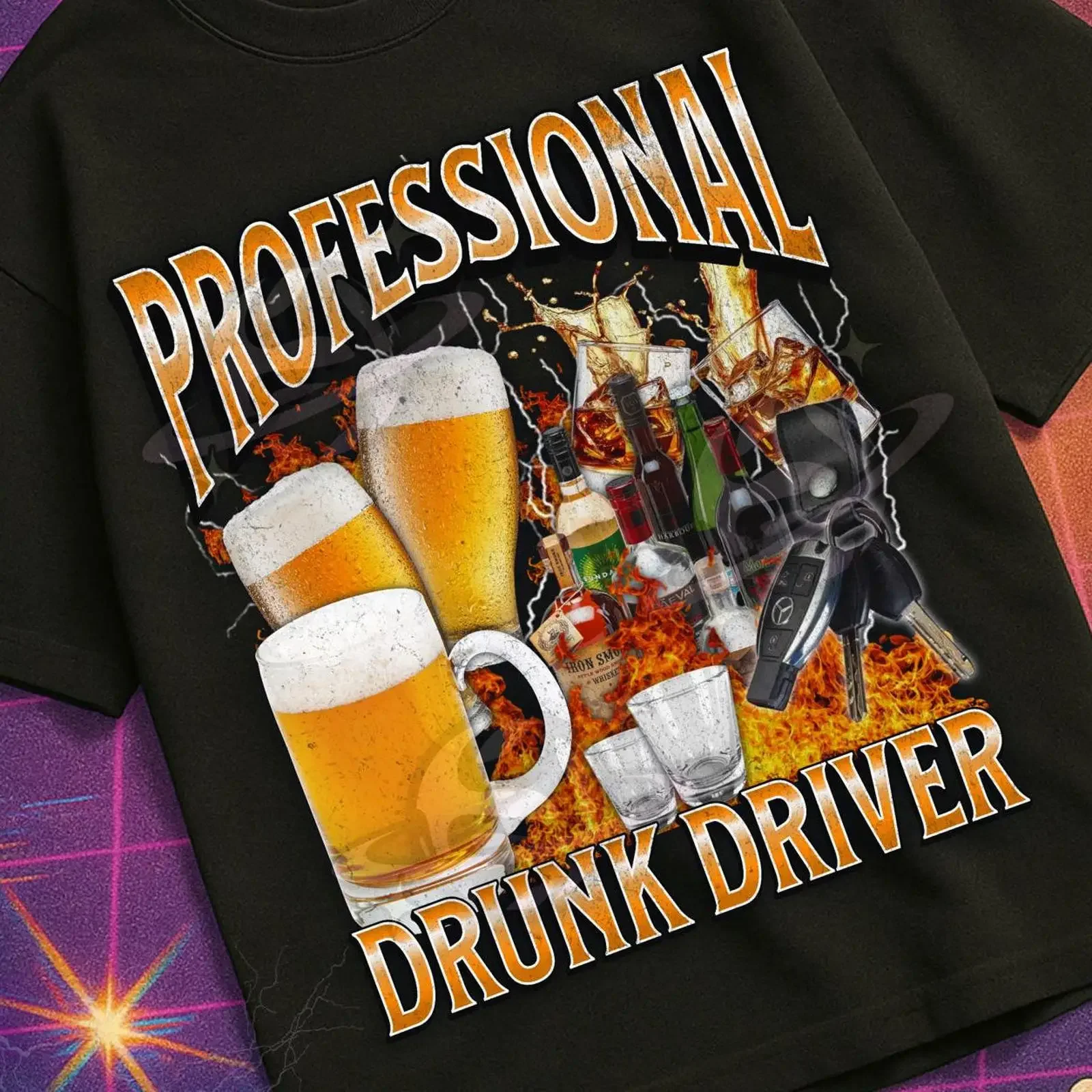 Professional Drunk Driver Funny Alcoholic Meme Bootleg T shirt Unhinged Cursed Offensive Gen z Beer vintage Washed Soft
