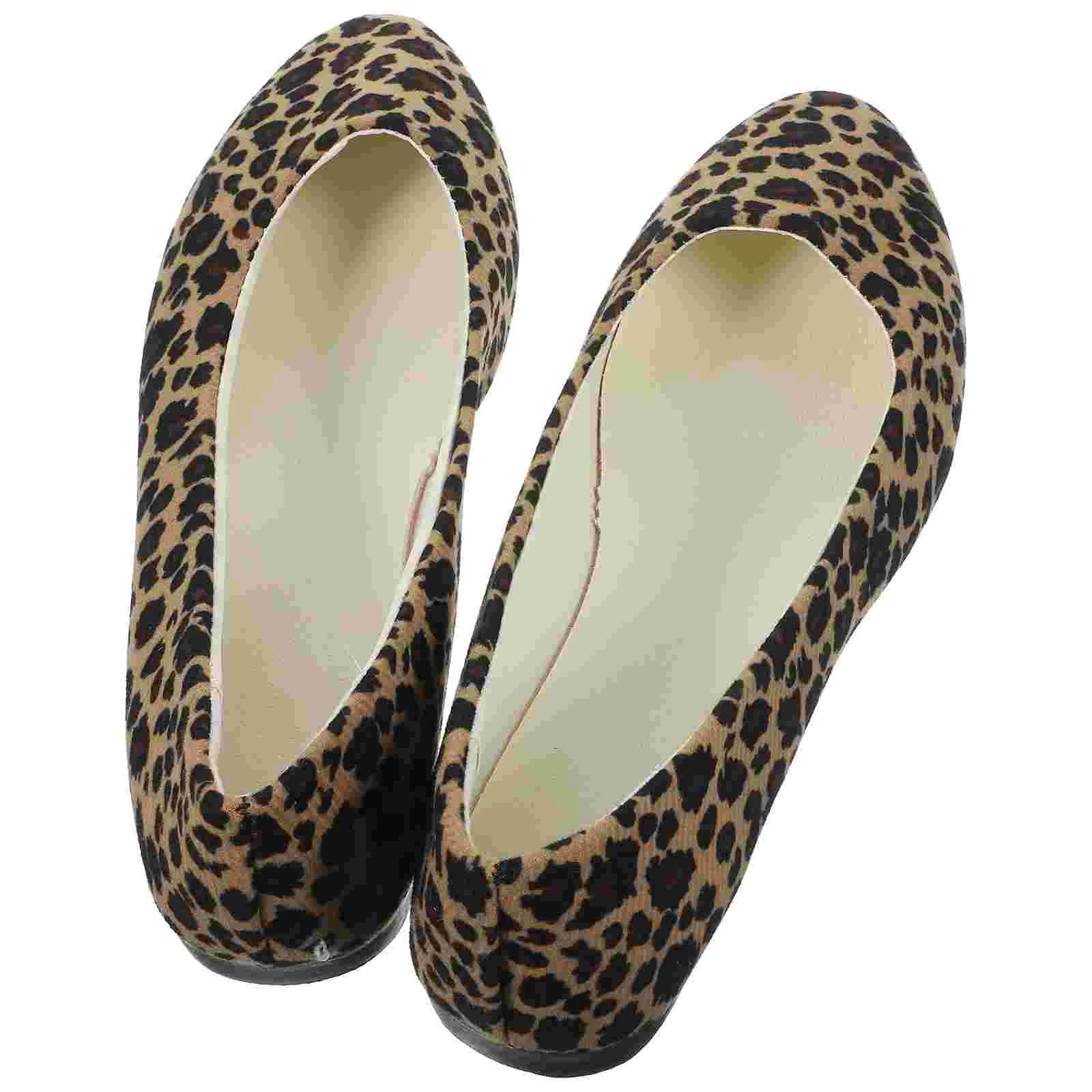 Leopard Print Heels Casual Sneakers Shoes White for Women Lady Flat-heeled Ladies Pumps