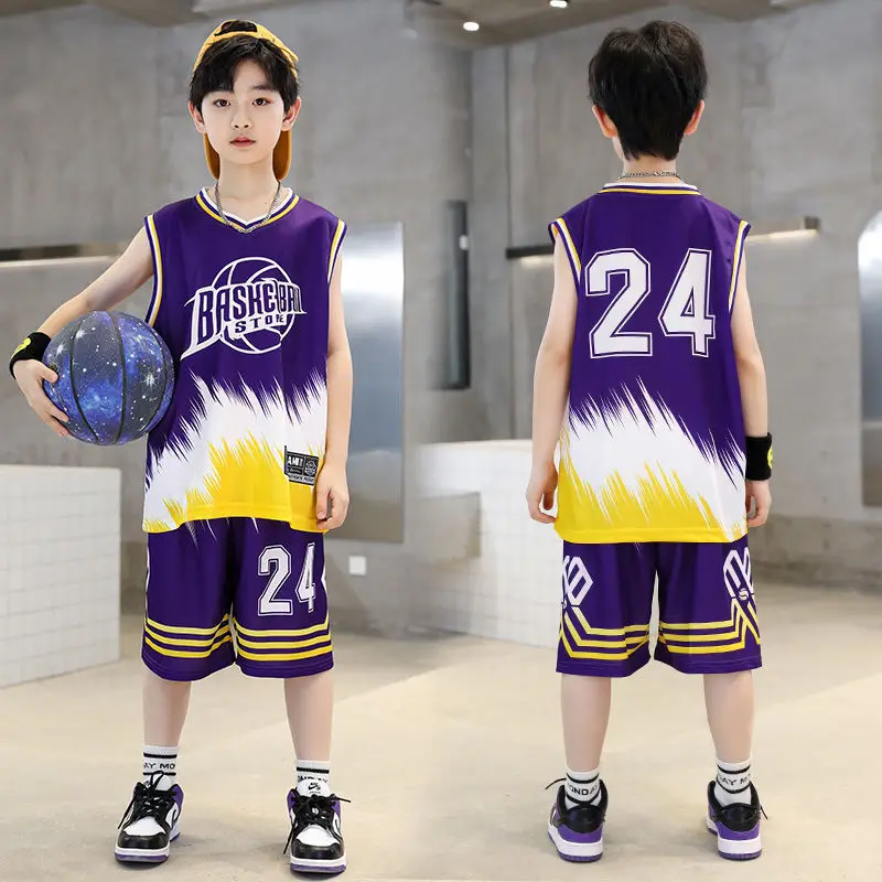 Boys Summer Quick-Dry Basketball Sports Suits 4-14 Years Boys Sleeveless Vset+Short Pants 2pcs Sets Kids Sports Outfits Clothing