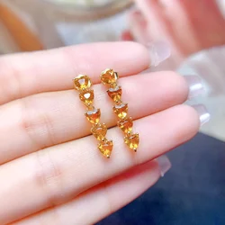 FS Inlay 4mm Natural Citrine S925 Sterling Silver Earrings for Women Fine Fashion Charm Weddings Certificate Jewelry MeiBaPJ