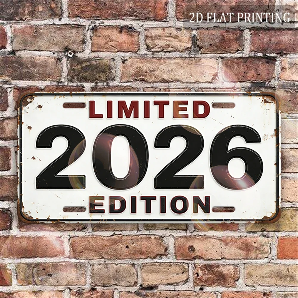 1pc 2D Plane Vintage Style Metal Sign, 2026 Limited Edition Metal Plaque, Classic Commemorative License Plate Style Decoratio