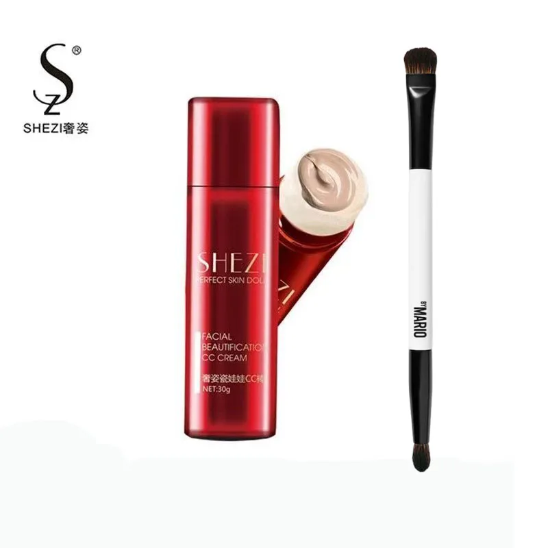 30ml SHEZI CC Cream and E6 Cconcealer Brush set Perfect Skin Doll Facial Beautification Oil-control CC Cream Base Makeup Tools