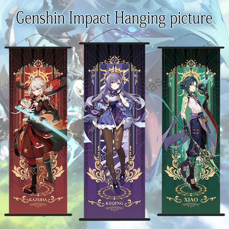 Genshin Impact Lake Taukli Wendi Ganyu Silk Scroll Hanging Painting Home Decoration Anime Poster Wall Art Room Decoration