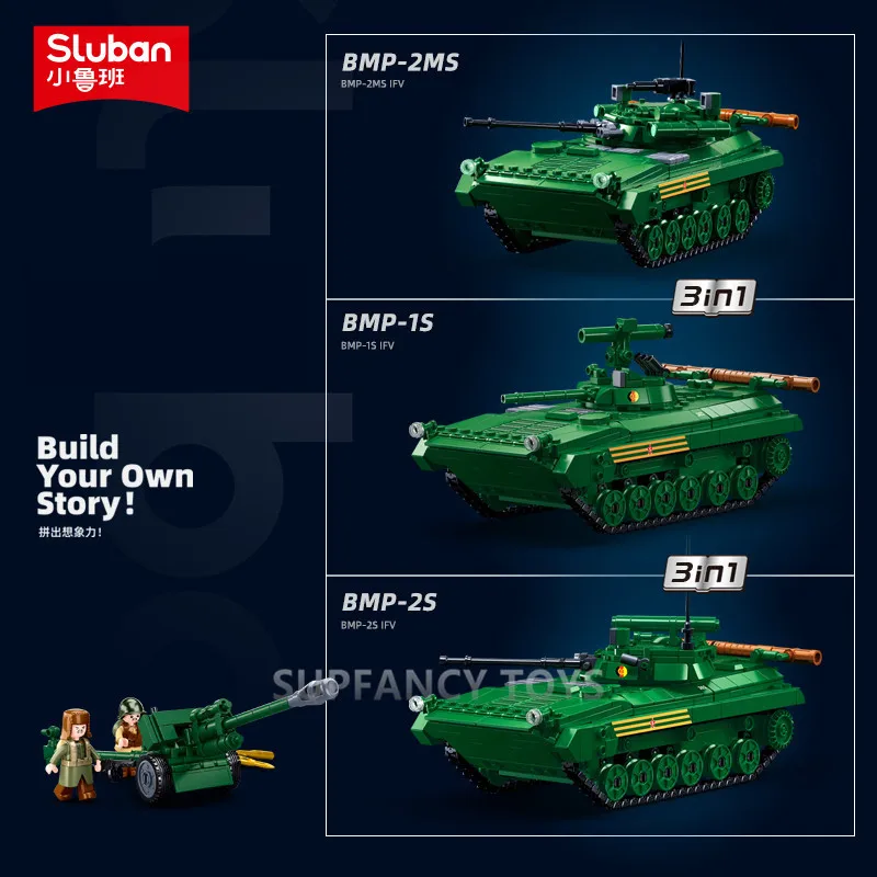 738PCS Military BMP-2MS Tank Model Bricks Infantry Fighting Vehicle Weapon DIY Building Blocks Educational Toys for Children