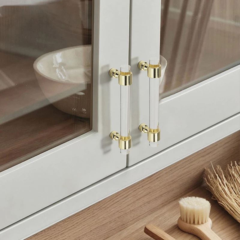 Handles Drawer Cabinet Furniture Kitchen Handles for Cabinet Knob Door Drawer Furniture Kitchen Golden Transparent Crystal