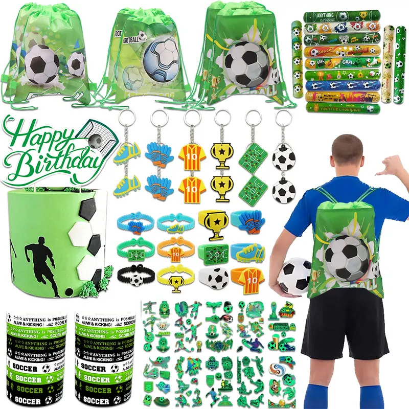 Football Birthday Party Favors Bracelet Sticker Keychain Backpack Soccer Birthday Cake Topper Football Party Supplies Boy Gift