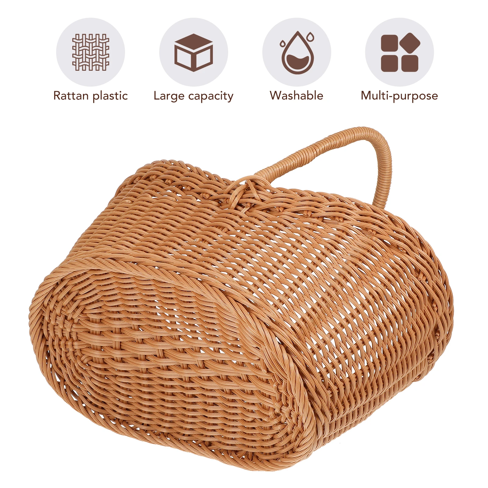 

Woven Gift Basket Portable Imitation Rattan Storage Basket Handwoven Fruit Snack Holder Decorative Organizer for Home Wedding