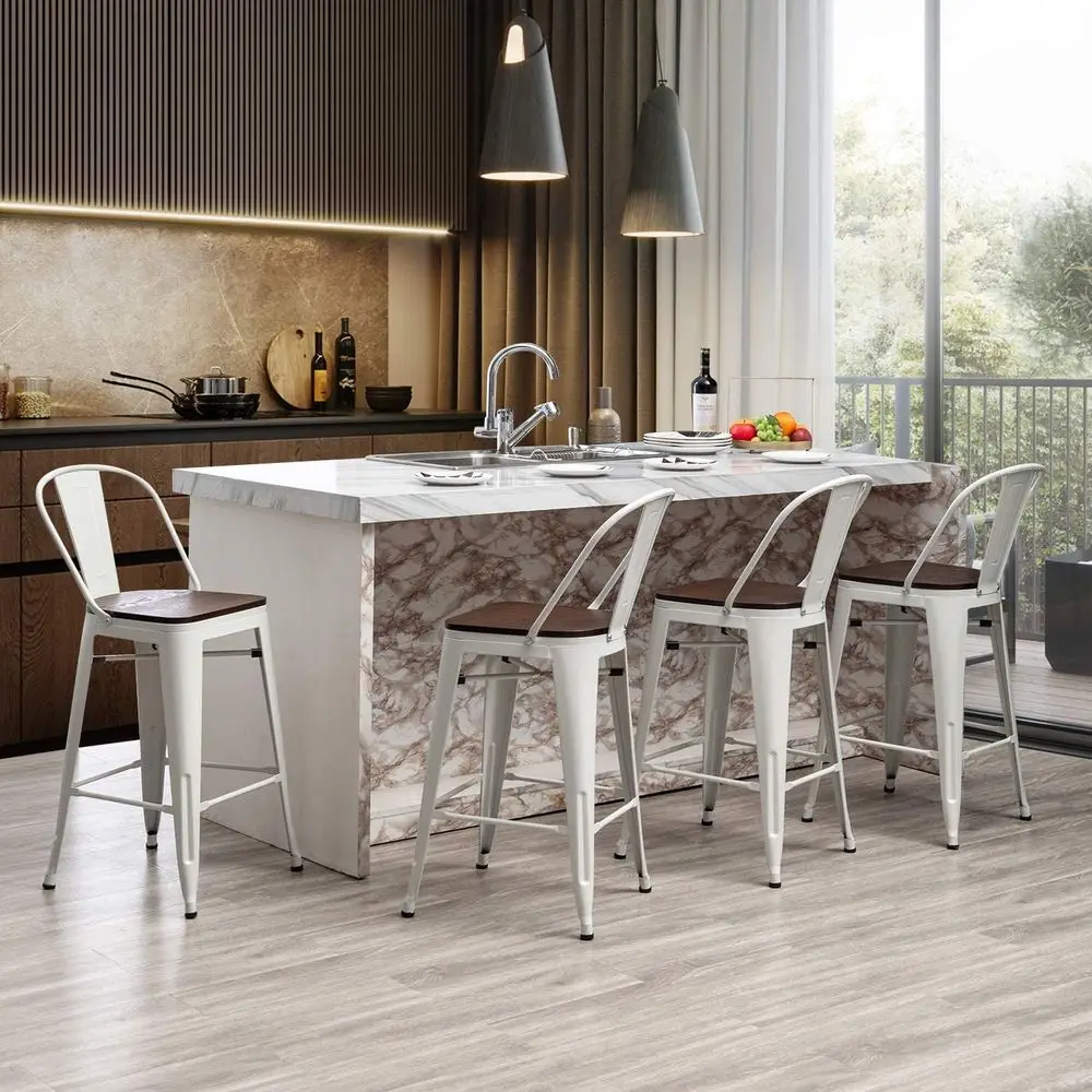Metal Bar Stools Set o 4,24 inch Barstools Counter Height Bar Stool with Back armhouse Bar Stools with Larger seat High Back Kit - view 6