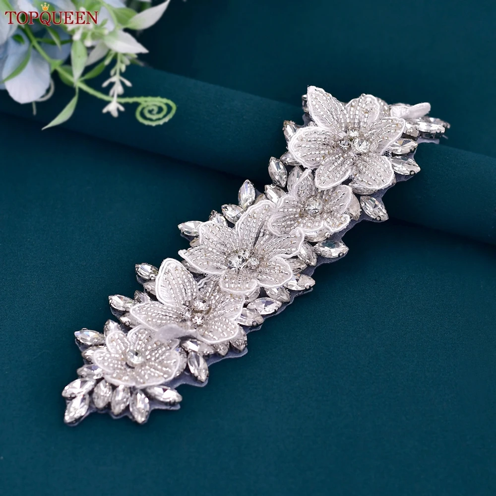 TOPQUEEN Bridal Belt Bohemian Wedding Sash Rhinestone Beaded Flower Belt Bridesmaid Dress Accessories Applique S63