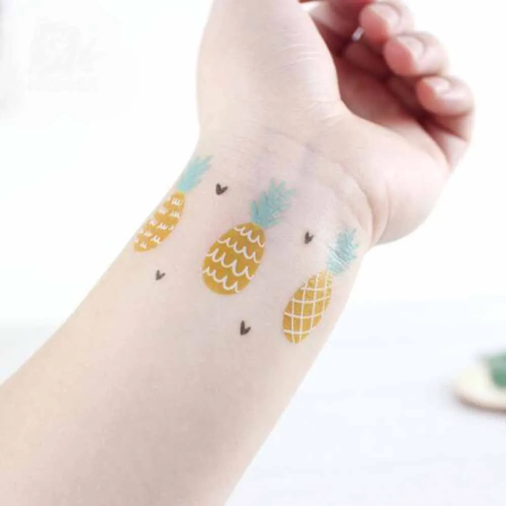 Kids Tattoo Stickers Children Temporary Waterproof Cute Watermelon Pineapple Fruit Vegetable Series Body Fake Tattoo Stickers