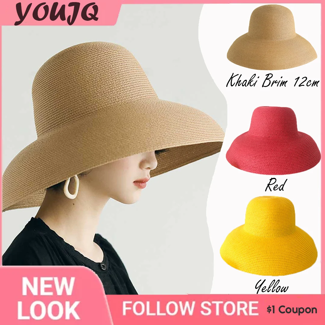 

French Summer Hepburn Style Vintage Design Big Eaves Straw Hats for Women Girls Solid Color Beach Holiday Big Sun Gorra Sombrero