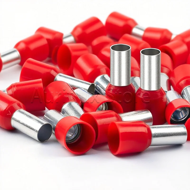 Terminales de Cable Rojos Aislamiento Nylon AWG 24 a 1/0 (0.3-50mm²) Ferrulas Cobre Conectores Crimp Pines