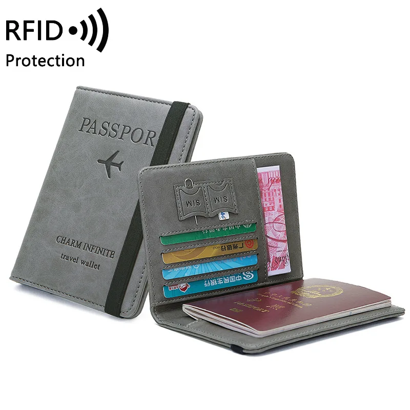 Casing Dompet pelindung paspor Pria Wanita, sarung penutup tempat kartu ID kredit kulit PU RFID, Dompet pelindung tiket