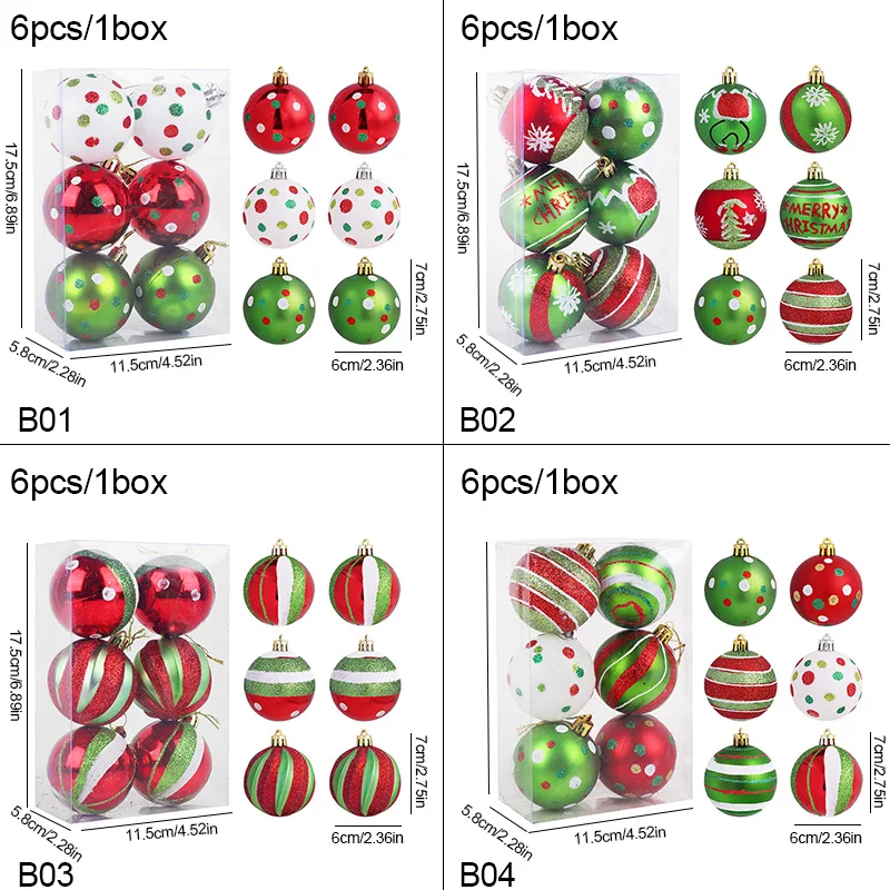 6 قطعة/صندوق بريق عيد الميلاد الكرة الحلي الكرتون ندفة الثلج الأيائل شريط شجرة عيد الميلاد ديكور معلق عيد الميلاد ديكور المنزل المعلقات