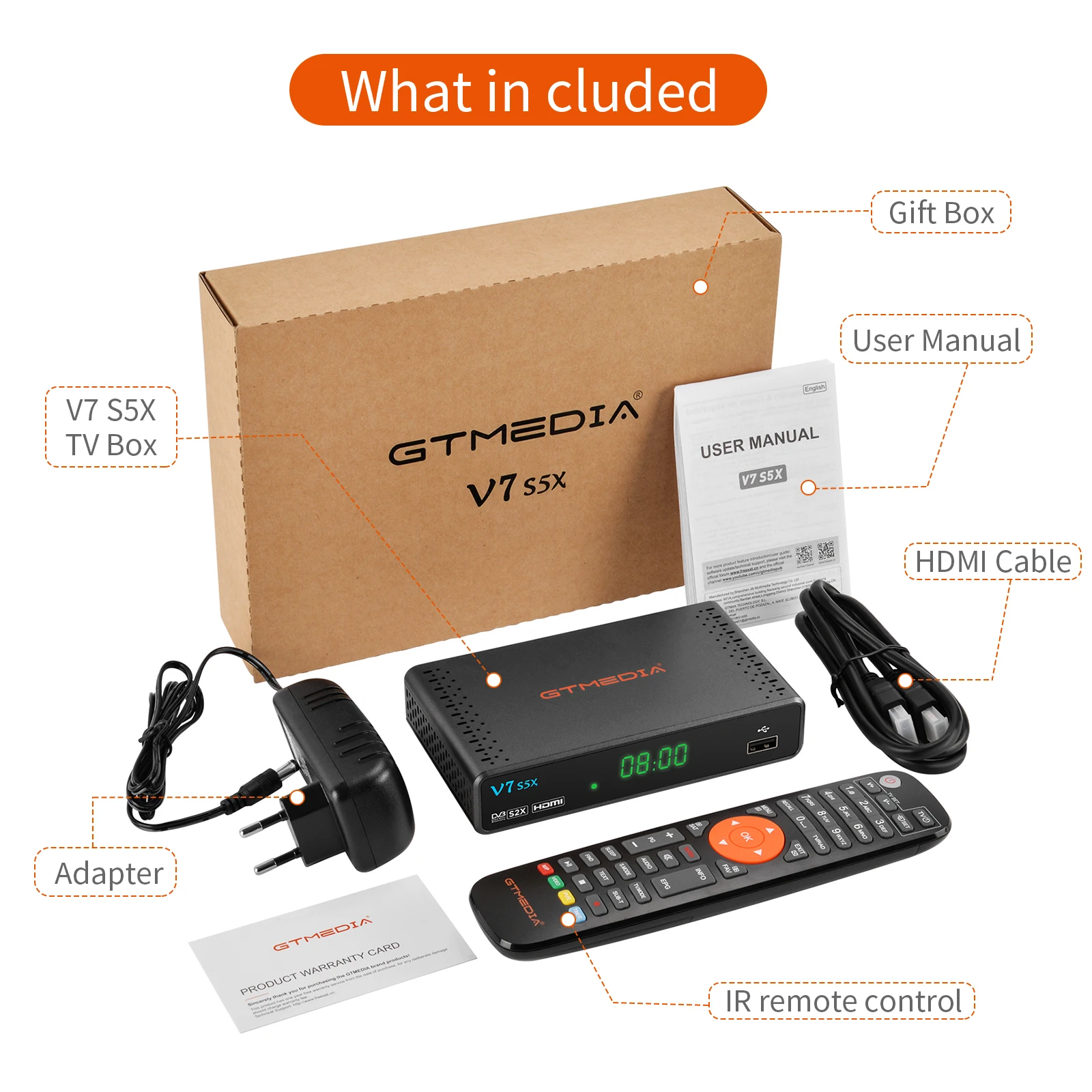 GTMEDIA V7 S5X 1080P HD Satellite Receiver Support DVB-S/S2/S2X, H.265(8bit), AVS+,CCM,ACM,VCM,Multi-stream/T2-MI With USB Wifi