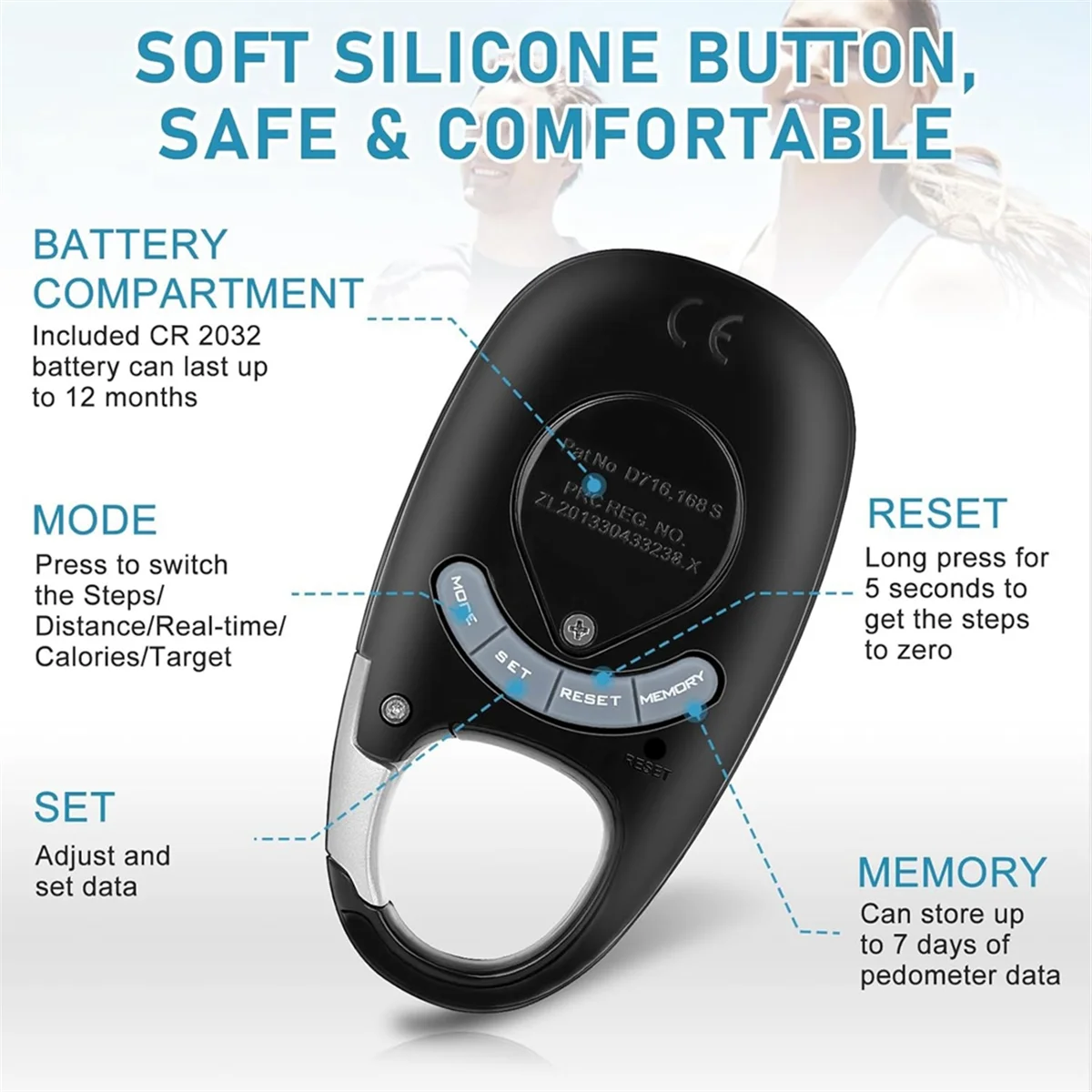 

AT13 3D Pedometer for Walking Steps and Miles, Portable Step Counter for Walking with Distance