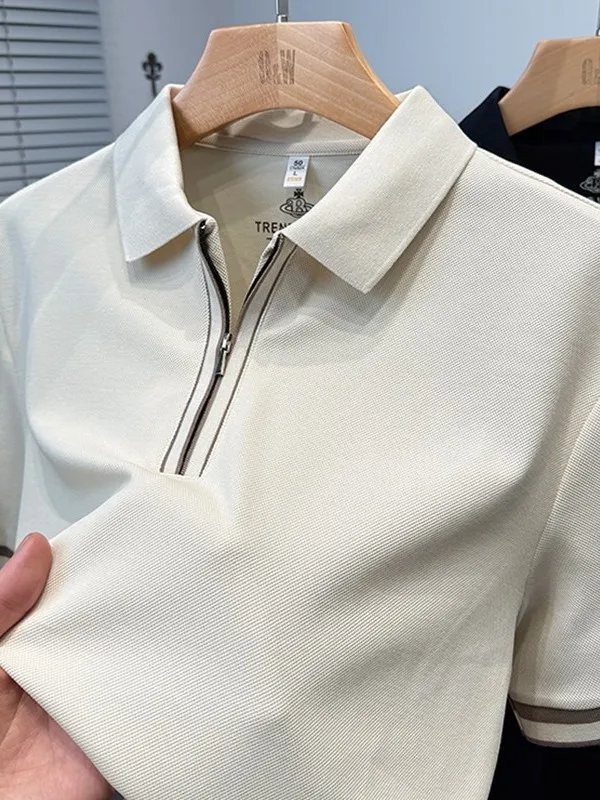 

Мужская повседневная футболка большого размера с коротким рукавом, воротником на молнии, свободного кроя, дышащая, летняя, универсальная, удобная, в стиле кэжуал