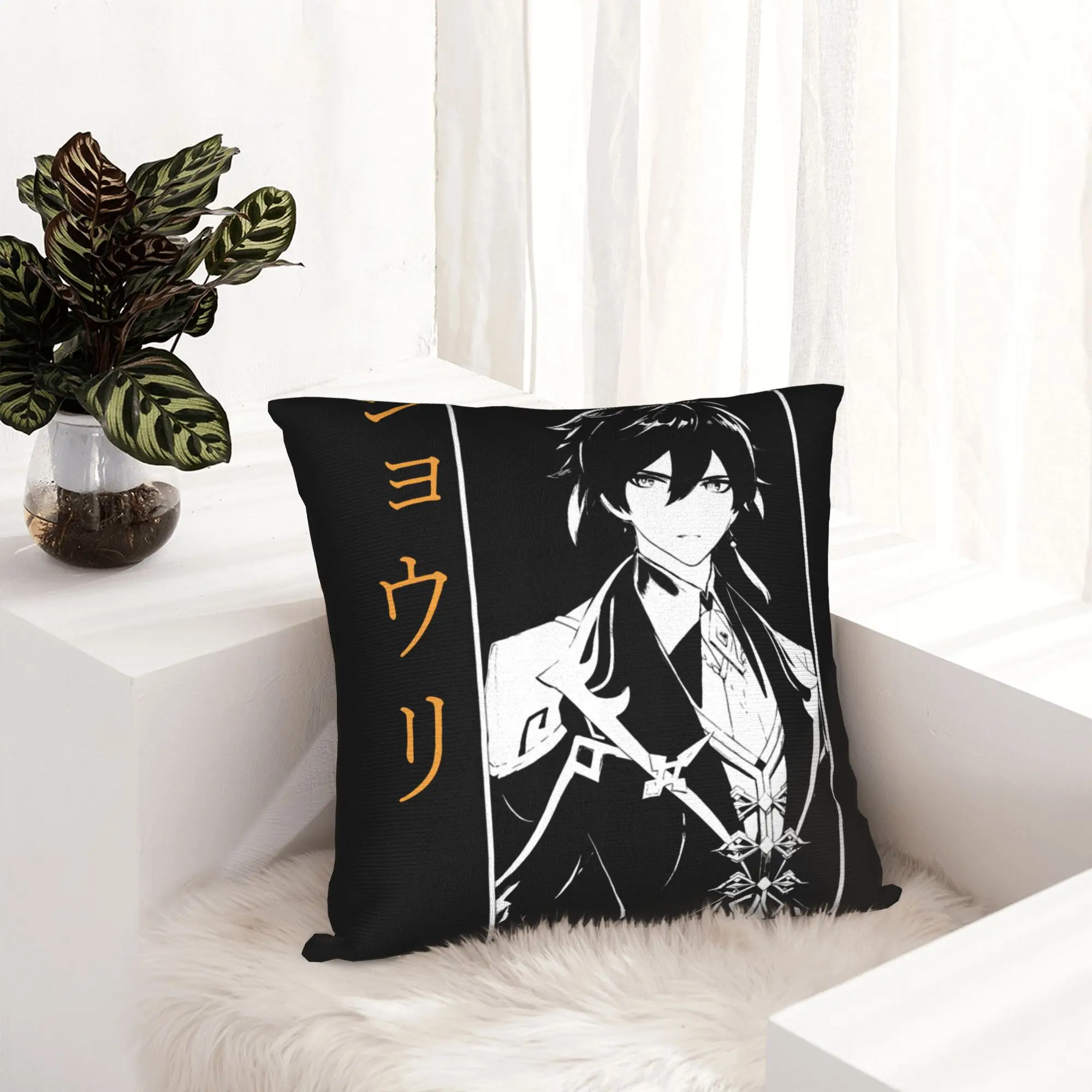 Zhongli Genshin Impact Pillowcase Soft Polyester Cushion Cover Decorations Anime Throw Pillow Case Cover Home Zippered 45X45cm