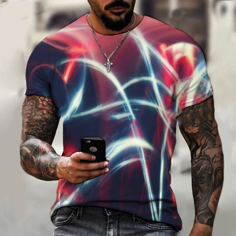 Camiseta 3D deslumbrante estampada masculina e feminina, roupas em tamanho grande, 4 estações, streetwear casual de grandes dimensões, gola redonda, m