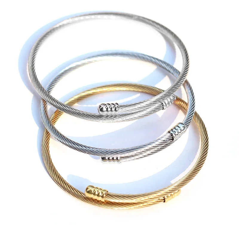 Stainless Steel Elasticity Bracelets Fit diy Beaded Bracelet For Women Girls Opening Bangle Washable