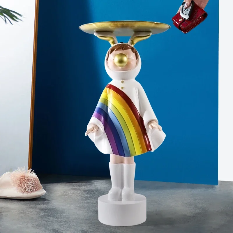 Creative Rainbow Girl Statue Storage Tray Nordic Room Decor Living Room Large Landing Ornaments Resin Figurine Home Accessories