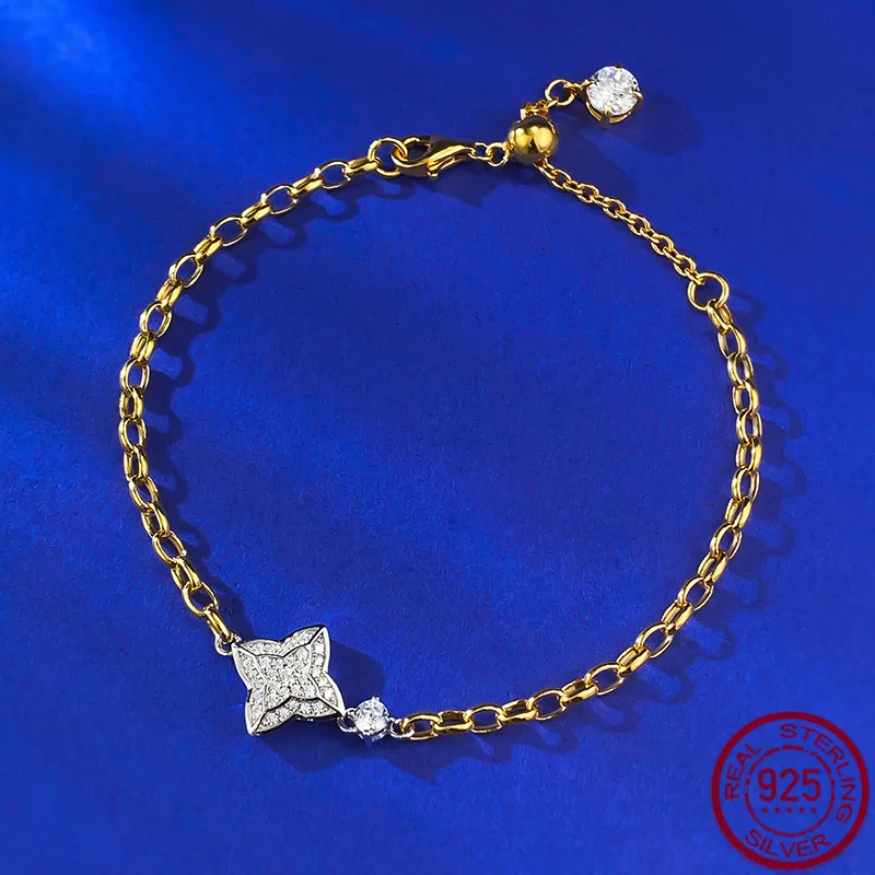

New S925 Silver Double Sided Four Star Bracelet Fashionable and Generous Ins Style Light Luxury Daily Wedding Jewelry