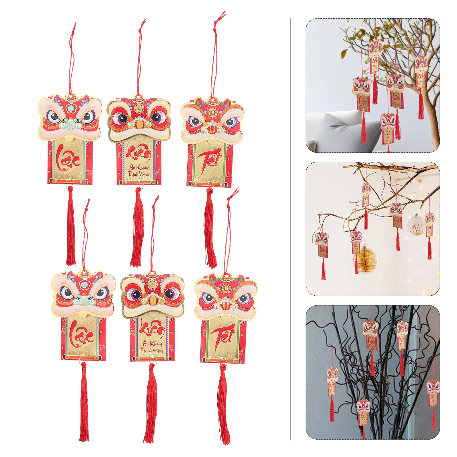 

24 Pcs Spring Festival Decoration Small Hanging New Year Pendant Lunar Crafts Decorate Paper Decorations Vietnamese