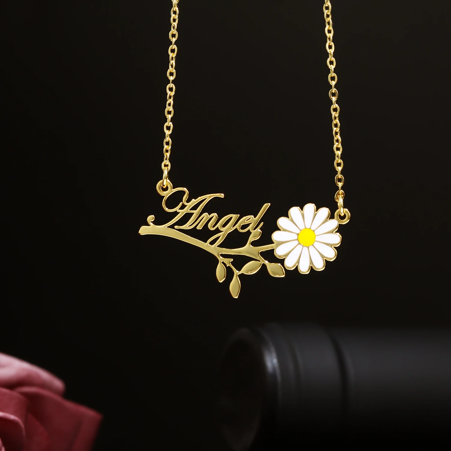 Customized Name Necklace With Flower 18K Gilded Plate Chain Stainless Steel Enamel Necklaces Personalized Jewelry For Women Gift