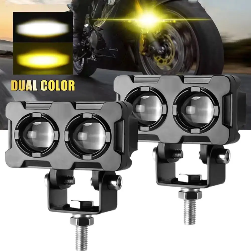 1PCS 60W Motorcycle LED Lens Spotlight Double Lenses Light Fog Color White Dual Auxiliary Motorcycles Lamp Yellow Spotlight U8A3