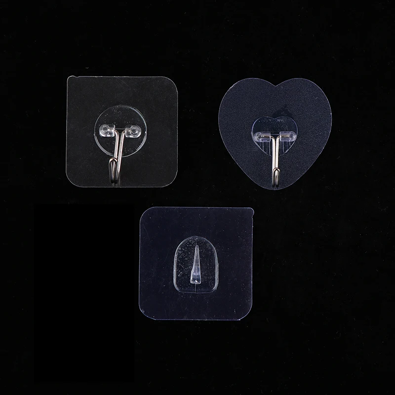 10PCS Self Adhesive Hook Wall Hooks Strong Transparent Stainless Steel Hanger Multi-Function Traceless Hook Kitchen Bathroom