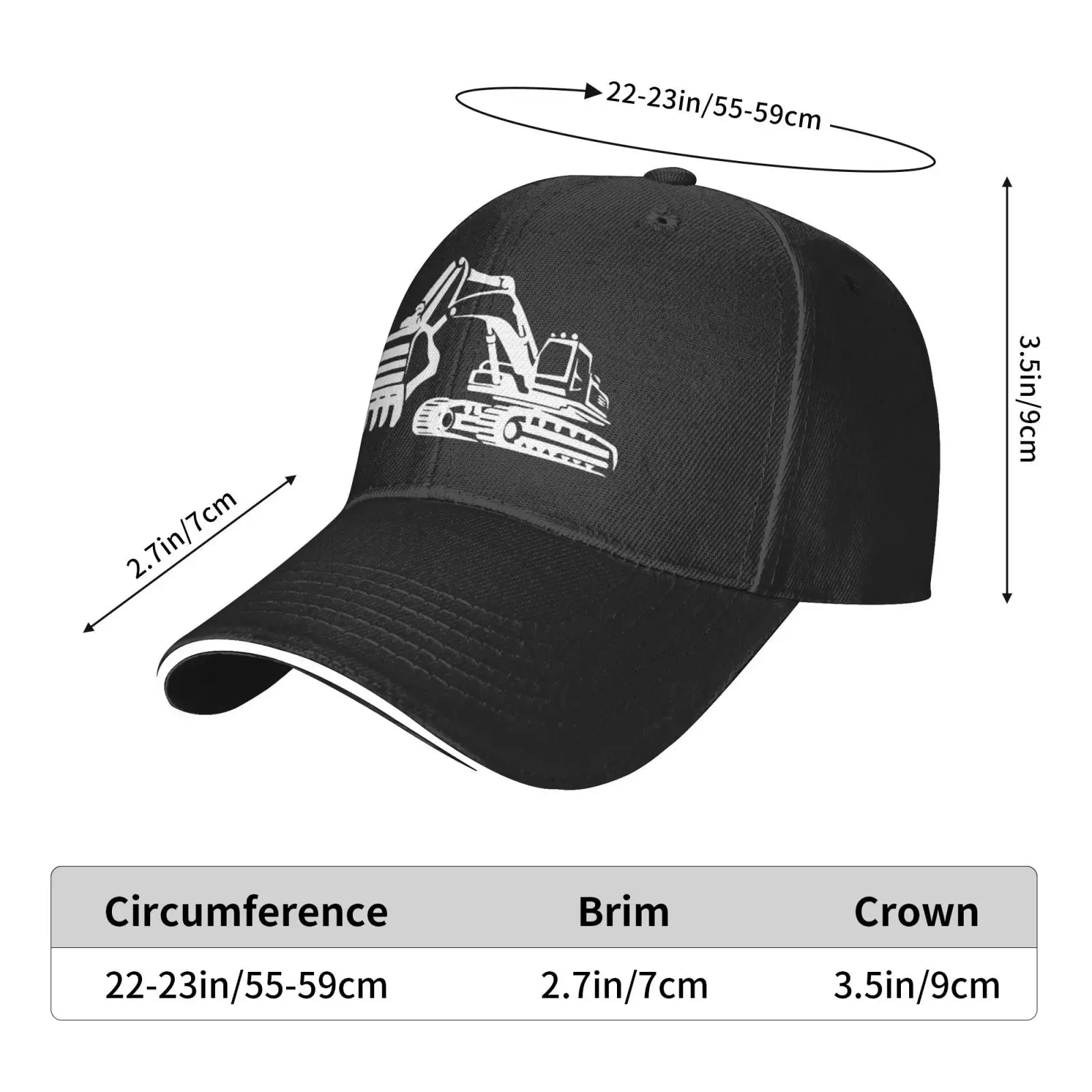 Excavator for Boys Sandwich Cap Unisex Trucker Dad Hat Adjustable Casual Sports Sun Hat for Mens Womens Black