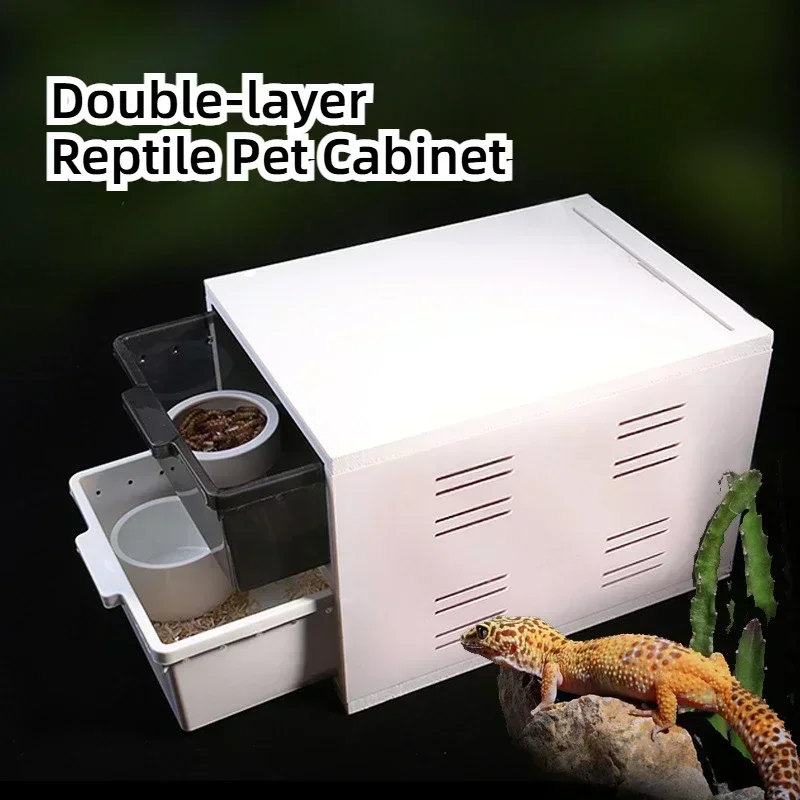 Double-layer Reptile Pet Cabinet Incubator Pet Feeding Box Breeding Box Gecko Lizard Box Spider Snake Nest with 9W Heating Pad