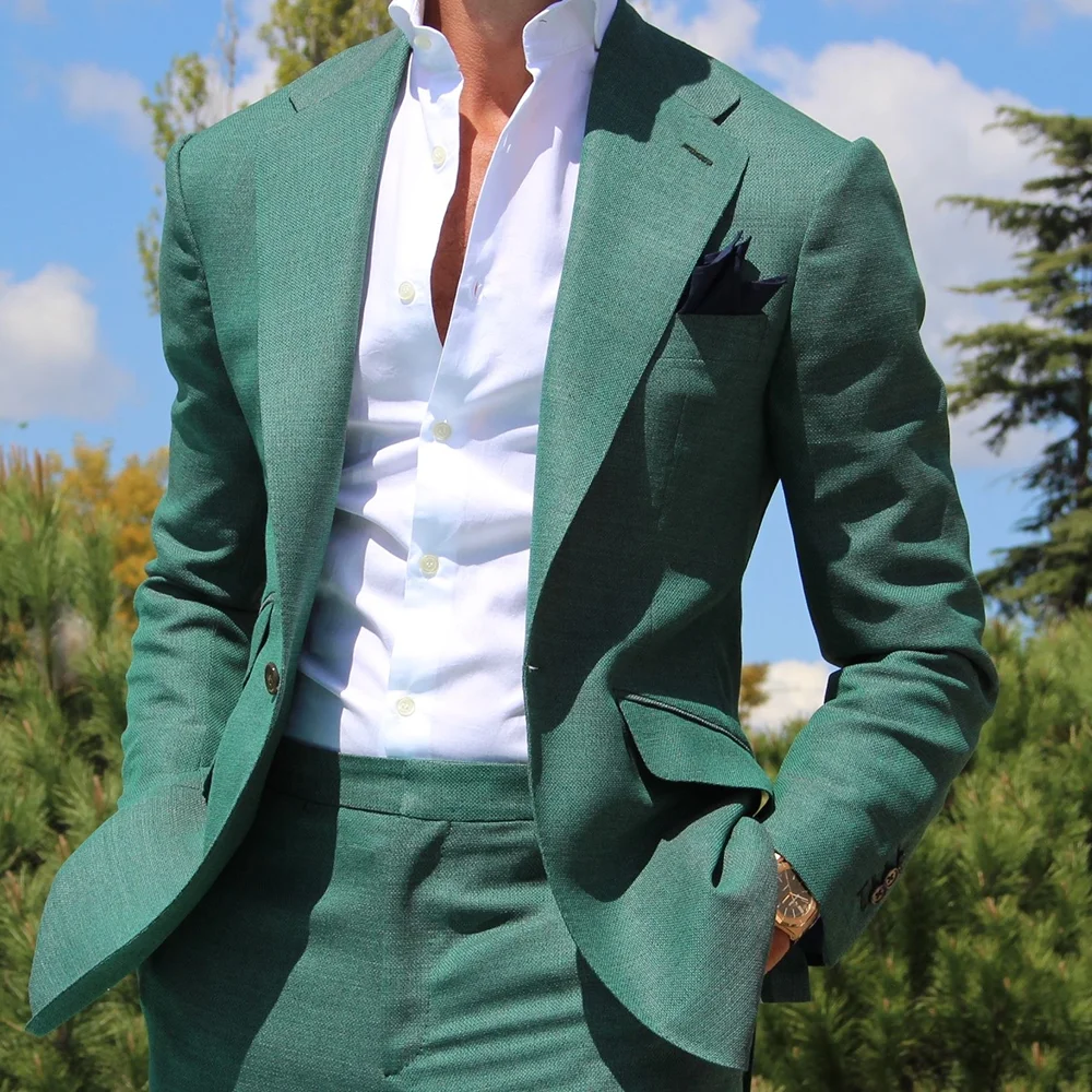 

Green Peak Lapel Men's Suits Fashion Handsome Single Button Tailor-Made Daily Formal Dinner Party Solid Color Male Outfits