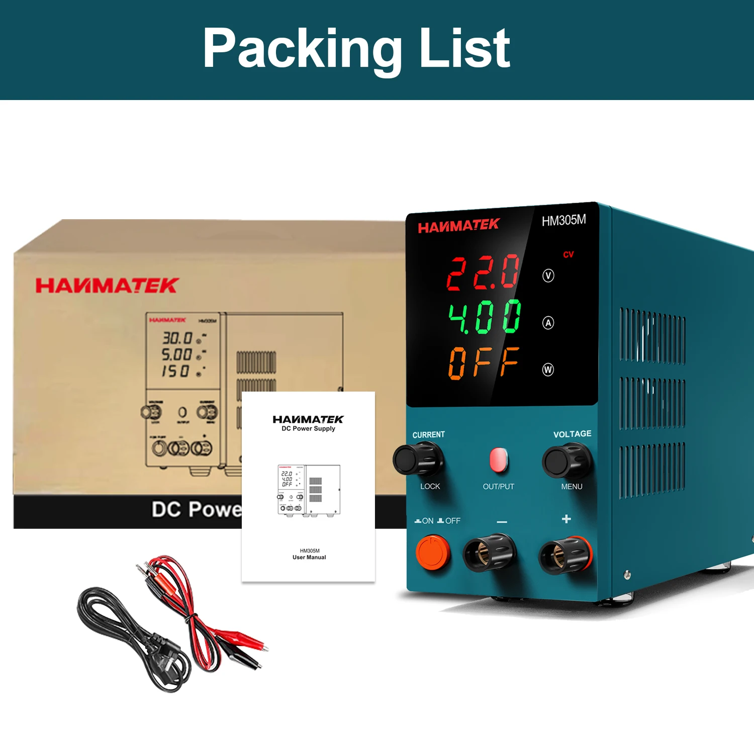 HANMATEK DC Power Supply Programmable 30V 5A Dual Band Storage Parameter Multifunction Display Bench Supply With ON/OFF Button