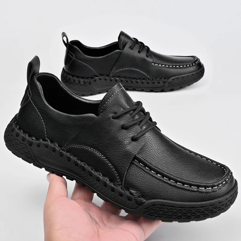 

Мужские черные кожаные модельные туфли ручной работы с прошивкой в классическом стиле Оксфорд для офисной работы и повседневного использования Мужские туфли на плоской подошве