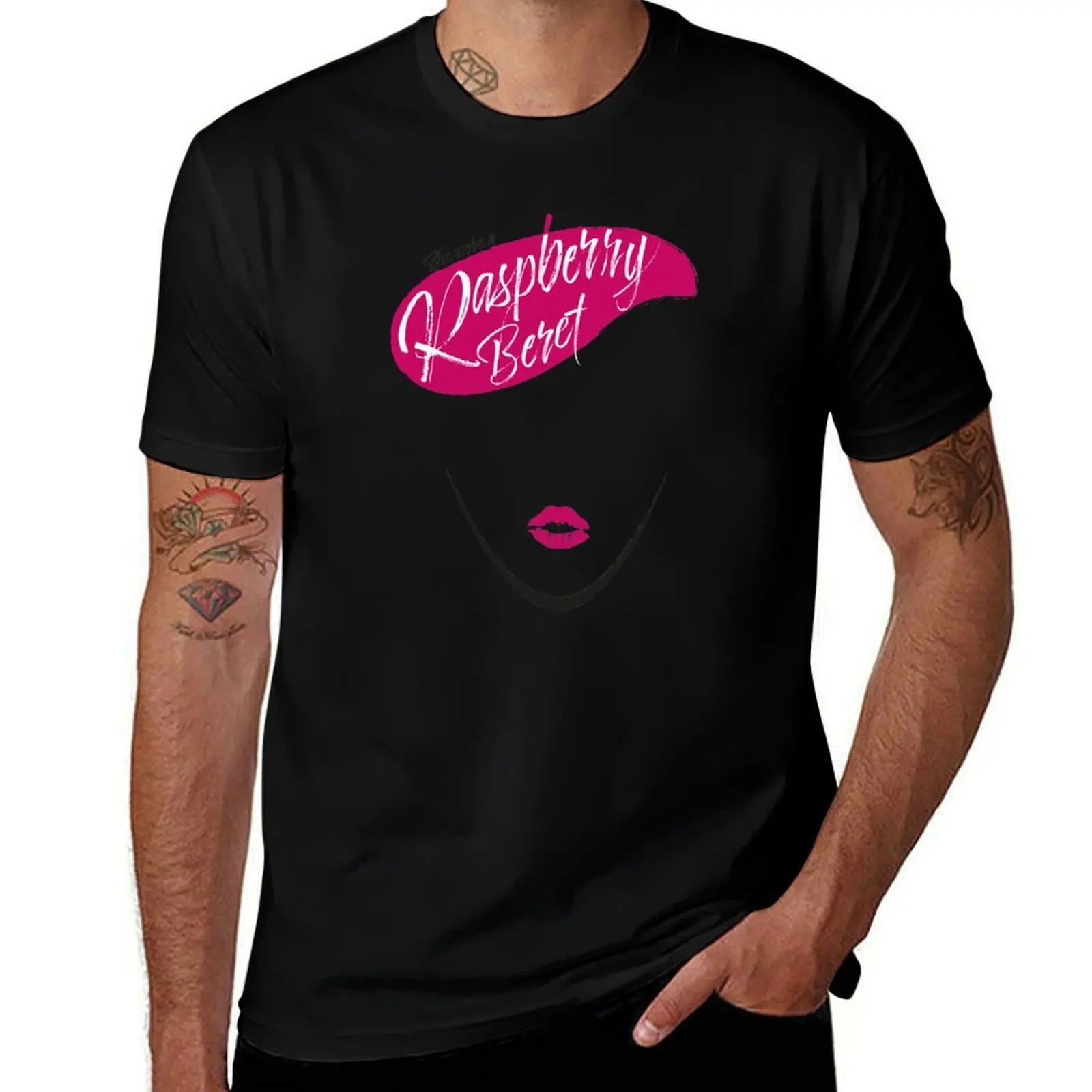 Camiseta con boina de frambuesa, camisetas vintage negras de secado rápido para hombre